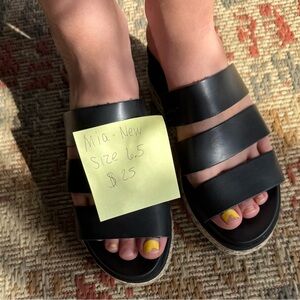 MIA Black Slide Sandals with Modern Leather Straps